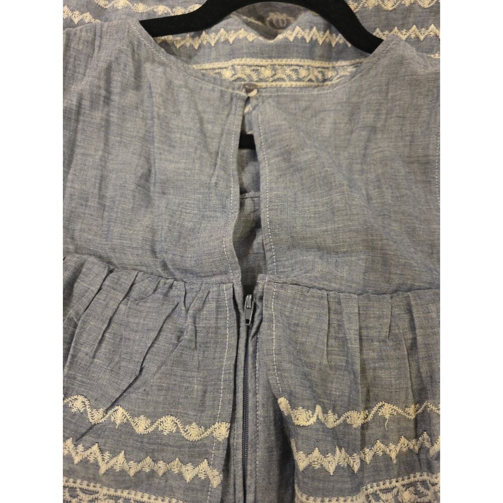 Mi Ami Francesca Blue Cold Shoulder Dress White Fringe Lace Sz L Western Boho - Picture 8 of 8